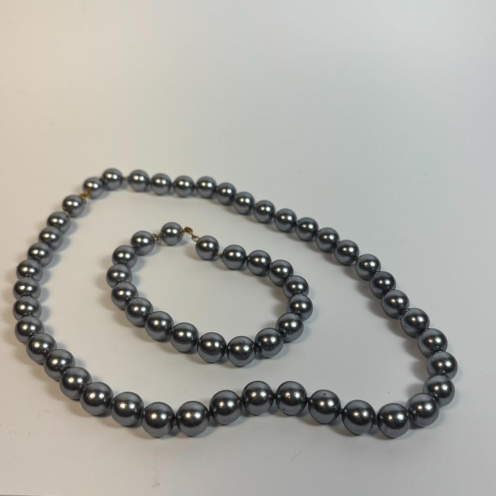 Necklace and Bracelet Set Steel Grey Gold Tone Invisible Clasp Adjustable‎